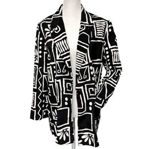 Vintage 90s Oversized Soft Michael Taylor Geometric Long Button Jacket Blazer S